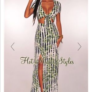 HMS palm print maxi cut out dress